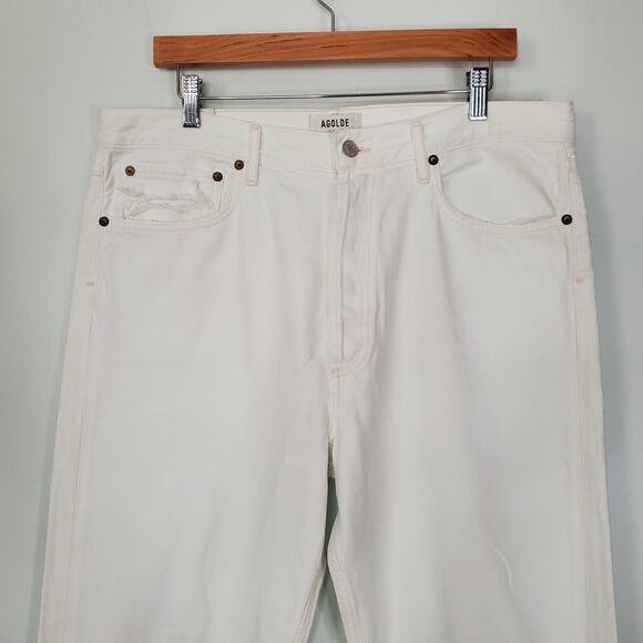AGOLDE 90's Mid Rise Loose Fit Distressed Straight Jeans Enamel White Size 32 - Picture 4 of 11